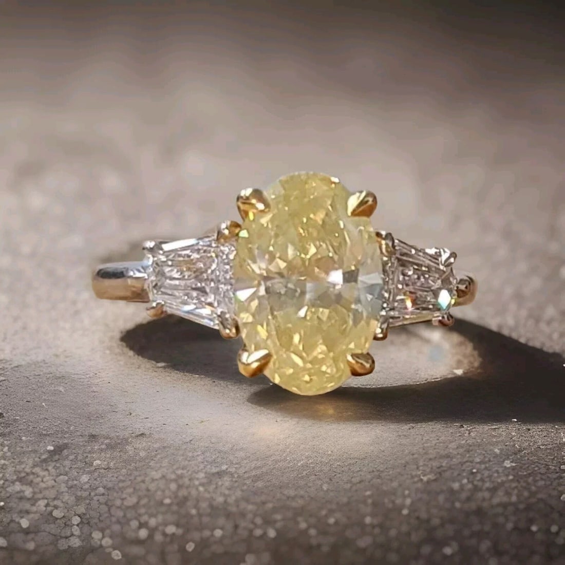 Vintage 14k Two-tone gold engagement ring 2.14ct Natural Oval yellow diamond: VINTAGE 14K TWO-TONE GOLD ENGAGEMENT RING 2.14CT NATURAL OVAL YELLOW DIAMOND This stunning vintage engagement ring is a true beauty. Crafted with 14k white and yellow gold and boasting a fancy yellow 