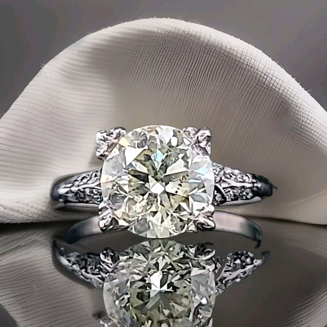 Platinum Vintage Filigree Engagement Ring 3.01ct. Natural Round Diamond 1920'S: PLATINUM VINTAGE FILIGREE ENGAGEMENT RING 3.01CT. NATURAL ROUND DIAMOND 1920'S This stunning vintage engagement ring is a true beauty. With a round, natural 3.01ct. Diamond as the centerpiece, this ri