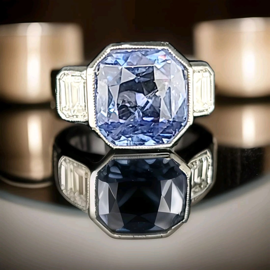 Vintage 14k White Gold Engagement Ring 8.61ct. Natural Blue Sapphire Radiant GIA: VINTAGE 14K WHITE GOLD ENGAGEMENT RING 8.61CT. NATURAL BLUE SAPPHIRE RADIANT GIA This stunning vintage 14K white gold engagement ring features a natural, untreated 8.61-carat blue sapphire in a radian