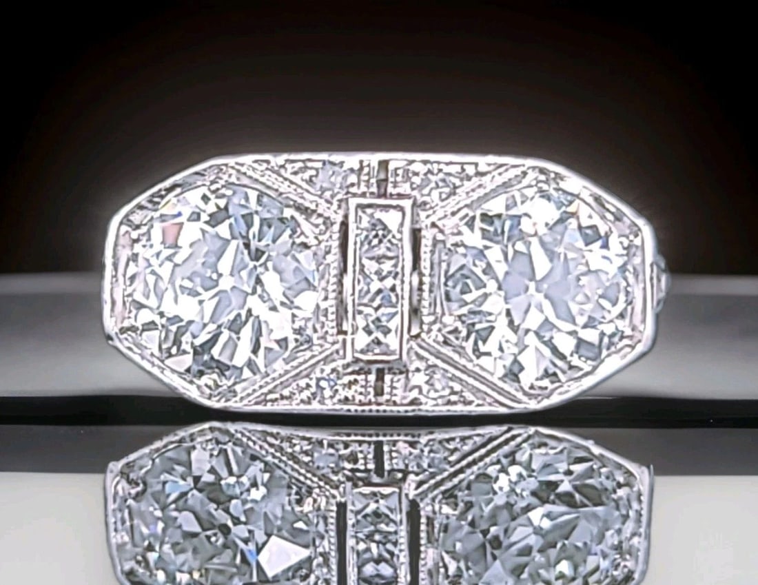 2.30ct. Platinum Vintage Filigree Engagement Ring Natural Old Euro Cut 1920's: 2.30CT. PLATINUM VINTAGE FILIGREE ENGAGEMENT RING NATURAL OLD EURO CUT 1920'S A truly exquisite Art Deco engagement ring, dating to the 1920s, masterfully crafted in platinum and adorned with intricat