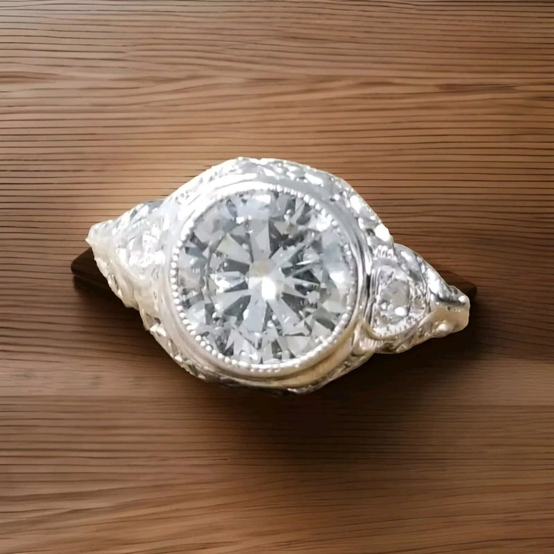 14k White Gold Filigree Art Deco Engagement Ring 1.59ct. Natural Round Diamond: 1.59CT 14K WHITE GOLD FILIGREE ART DECO ENGAGEMENT RING NATURAL ROUND DIAMOND Stunning Art Deco filigree round cut natural Diamond 14k white gold engagement ring circ 1920's center natural round diamo