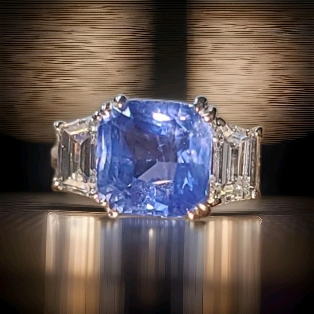 Vintage Platinum Engagement Ring 5.22CT.Natural Untreated Blue Sapphire Cushion: VINTAGE PLATINUM ENGAGEMENT RING 5.22CT.NATURAL UNTREATED BLUE SAPPHIRE CUSHION This gorgeous vintage platinum engagement ring features a stunning 5.22CT natural blue sapphire in a cushion shape, with