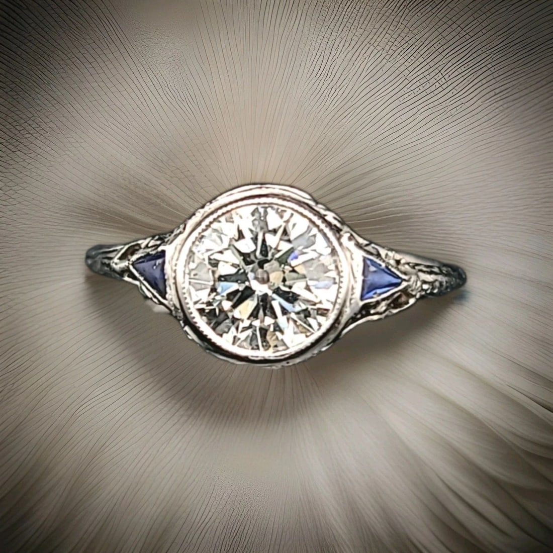 1.42ct Vintage Filigree Old Euro Cut Diamond 18k White Gold Engagement Ring: 1.42CT VINTAGE FILIGREE OLD EURO CUT DIAMOND 18K WHITE GOLD ENGAGEMENT RING Gorgeous Vintage 18k white gold Engagement ring filigree art deco ROUND OLD euro CUT Diamond center set natural old euro cut