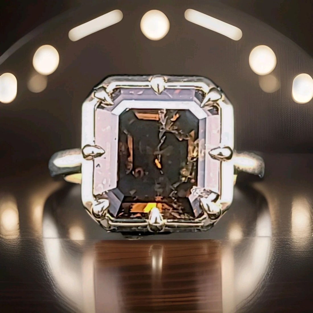 14k Yellow Gold Engagement Ring 4.46ct.Natural Asscher Cut Champagne Diamond (1 of 2)