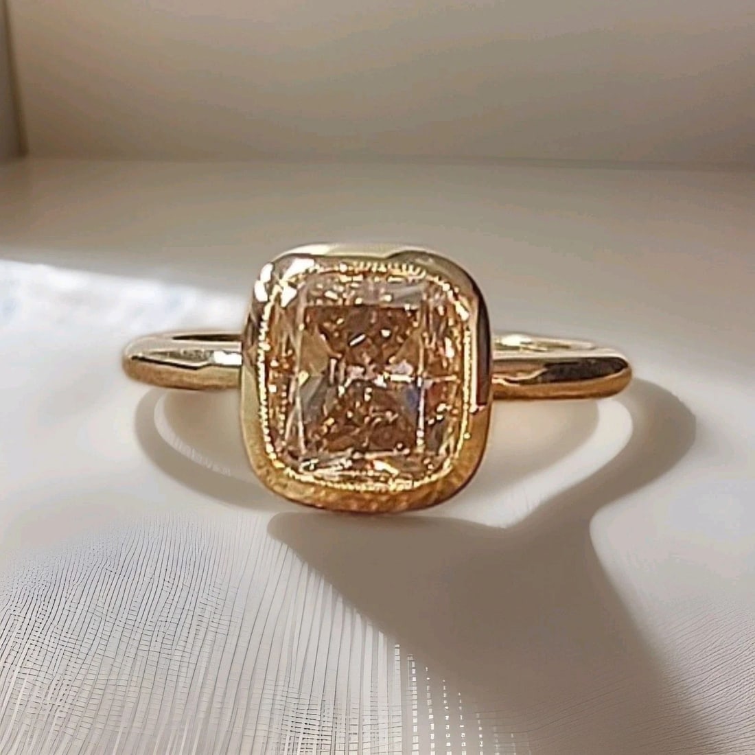 14k Yellow Gold Engagement Ring 2.63ct.Natural Cushion Cut Champagne Diamond (1 of 2)