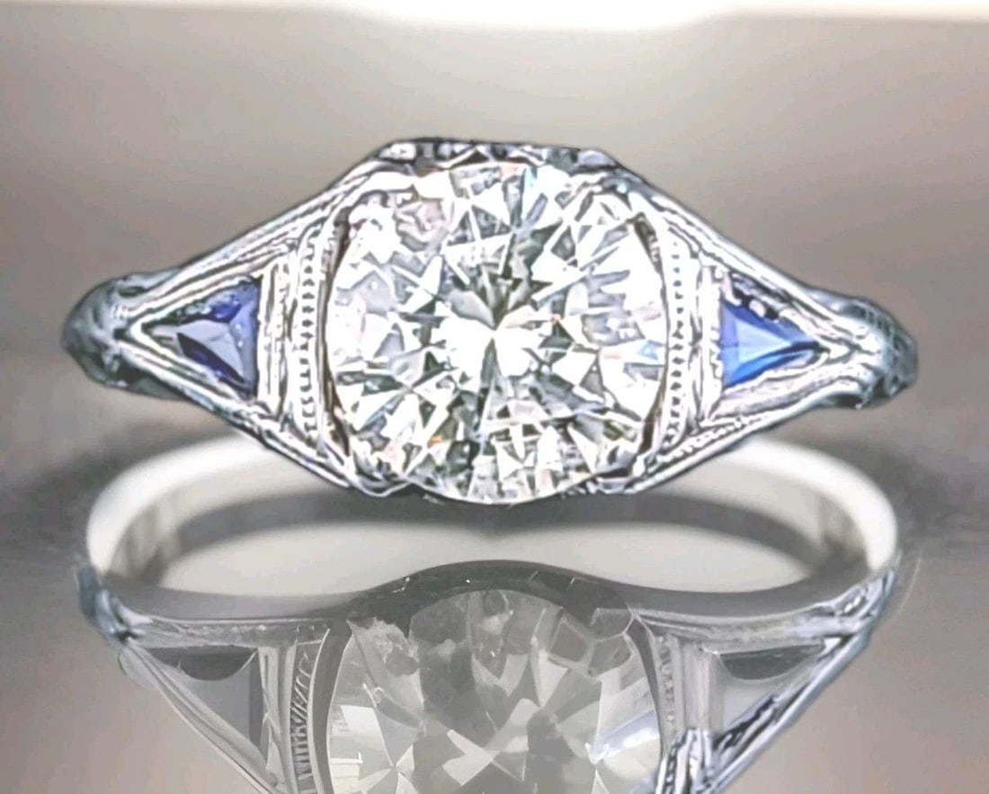 18k White Gold Filigree Vintage Engagement Ring 1.31ct.Natural Round Diamond: 18K WHITE GOLD ART DECO ENGAGEMENT RING 1.14CT NATURAL ROSE CUT DIAMOND Gorgeous Vintage art deco filigree 18k white gold engagement ring circ 1920's center natural round rose cut diamond weight 1.14c