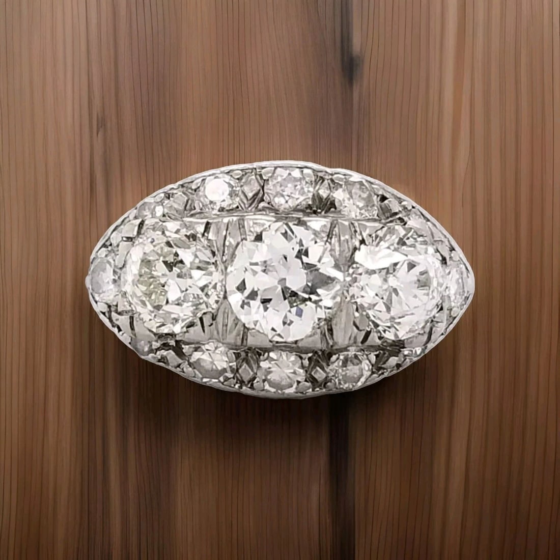 Platinum Vintage Filigree Engagement Ring 1.97ct. Natural Euro-cut diamond 1920: PLATINUM VINTAGE FILIGREE ENGAGEMENT RING 1.97CT. NATURAL EURO CUT DIAMOND 1920 Here is an outstanding art deco filigree platinum diamond engagement ring, the beautiful natural old mine cut three-ston