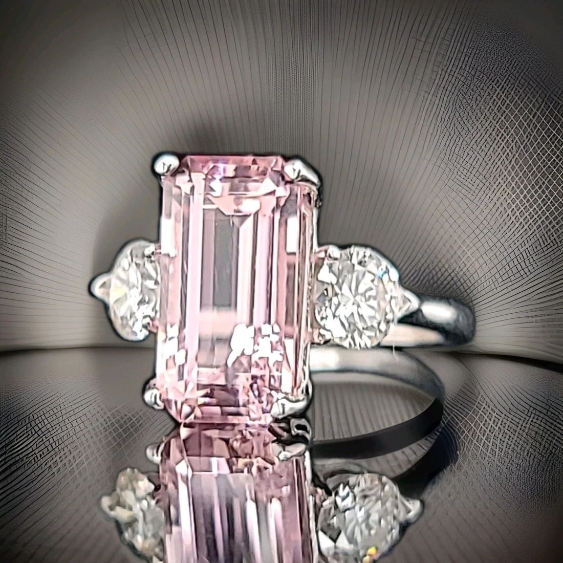 14K White Gold Engagement Ring 5.06CT.Natural Pink Tourmaline Emerald Cut: 14K WHITE GOLD ENGAGEMENT RING 5.06CT.NATURAL PINK TOURMALINE EMERALD CUT GORGEOUS vintage 14K WHITE GOLD engagement ring with natural pink tourmaline emerald shape. Center set natural pink tourmaline