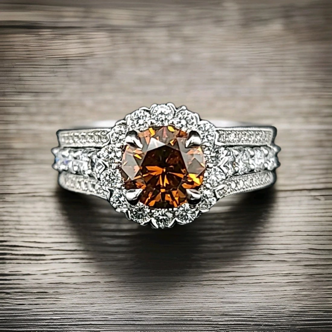 18k White Gold Engagement Ring 2.05ct.Natural Round Chocolate Diamond: 18K WHITE GOLD ENGAGEMENT RING 2.05CT.NATURAL ROUND CHOCOLATE DIAMOND GORGEOUS classic 18K white gold engagement ring center natural chocolate diamond in round shape center weight 1.19ct. size 6.8mm S