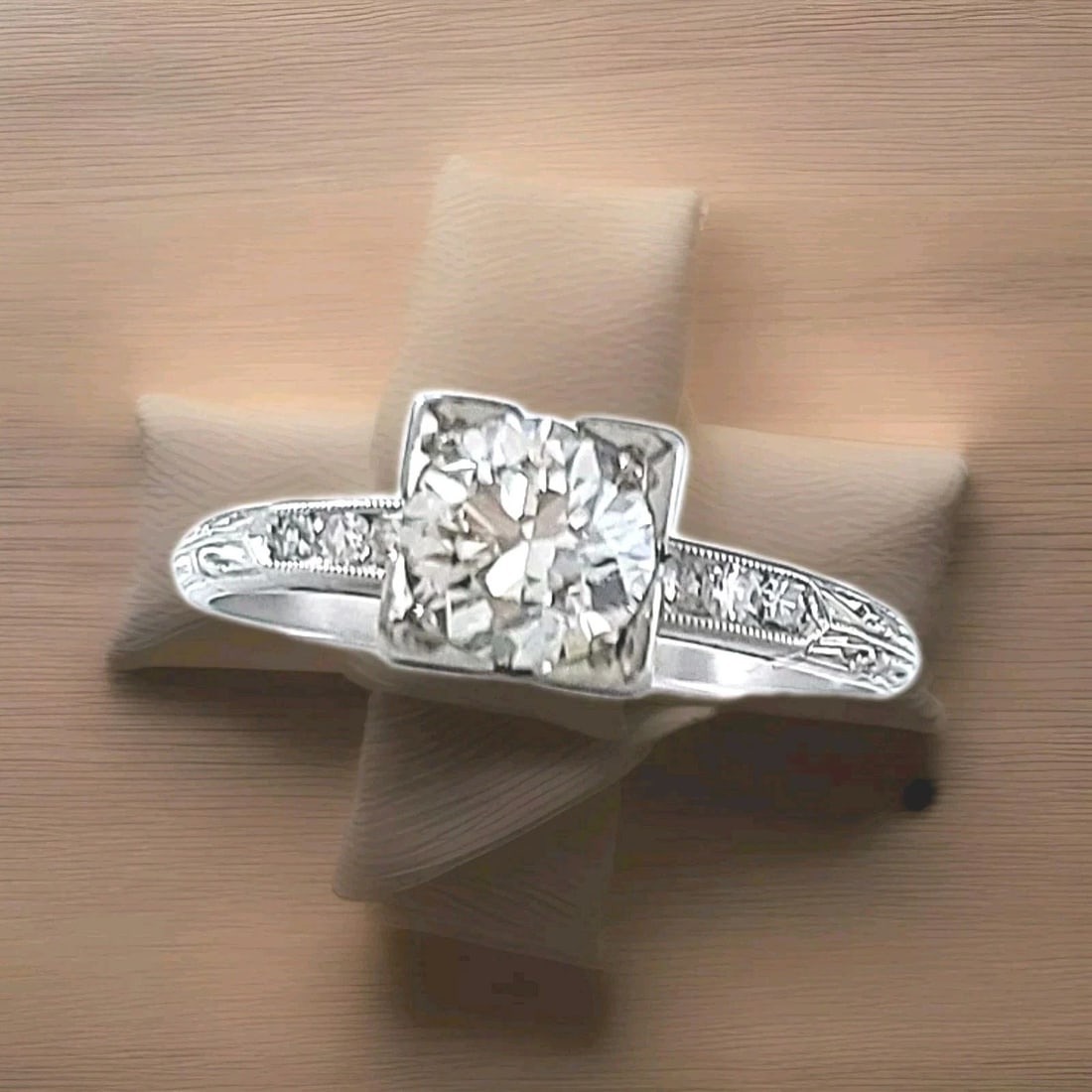Vintage Platinum Engagement Ring 0.92CT.Natural Euro Cut Diamond circ 1920's (1 of 2)