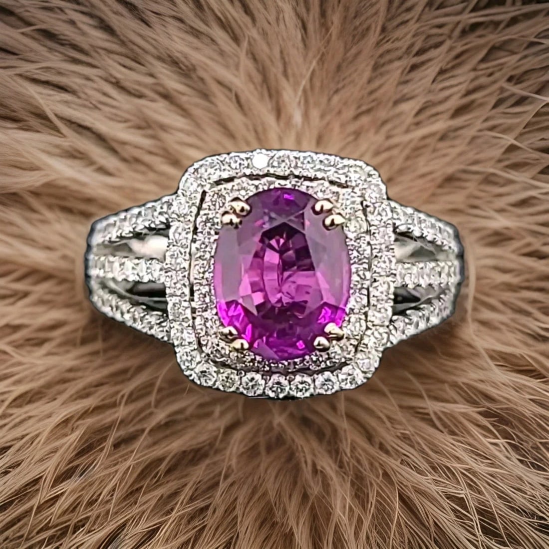 18k White Gold Engagement Ring 2.24ct. Natural Pink Sapphire Oval Shape: 18K WHITE GOLD ENGAGEMENT RING 2.24CT. NATURAL PINK SAPPHIRE OVAL SHAPE Gorgeous natural pink sapphire set in 18k white gold engagement ring center natural pink sapphire oval shape weight 2.24ct SIZE 