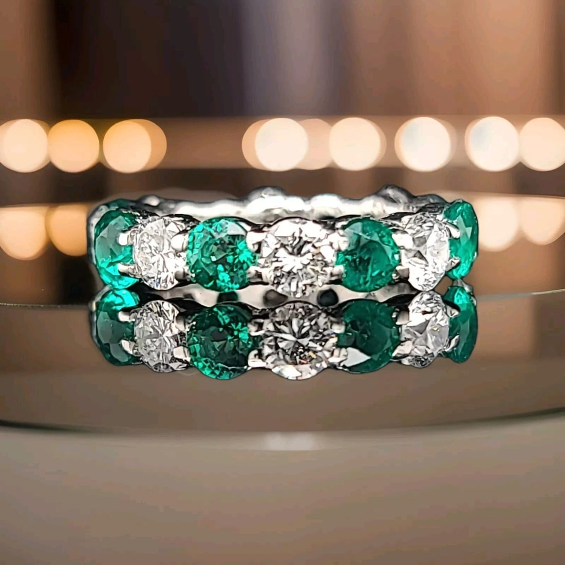 Platinum Eternity Wedding Band 6.03ct. Round Green Emerald Diamond: PLATINUM ETERNITY WEDDING BAND 6.03CT. NATURAL ROUND EMERALD DIAMOND Gorgeous vintage Eternity ring wedding or anniversary platinum ring SET natural round green emerald weight 3.01ct carat total weigh