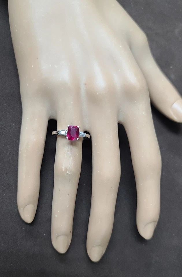 Vintage Platinum Engagement Ring 1.16CT.Natural Cushion Ruby Untreated GIA CERT: VINTAGE PLATINUM ENGAGEMENT RING 1.16CT.NATURAL CUSHION RUBY UNTREATED GIA CERT Gorgeous platinum Vintage engagement ruby ring GIA cert. Center natural ruby cushion shape weight 1.16ct.This stunning r