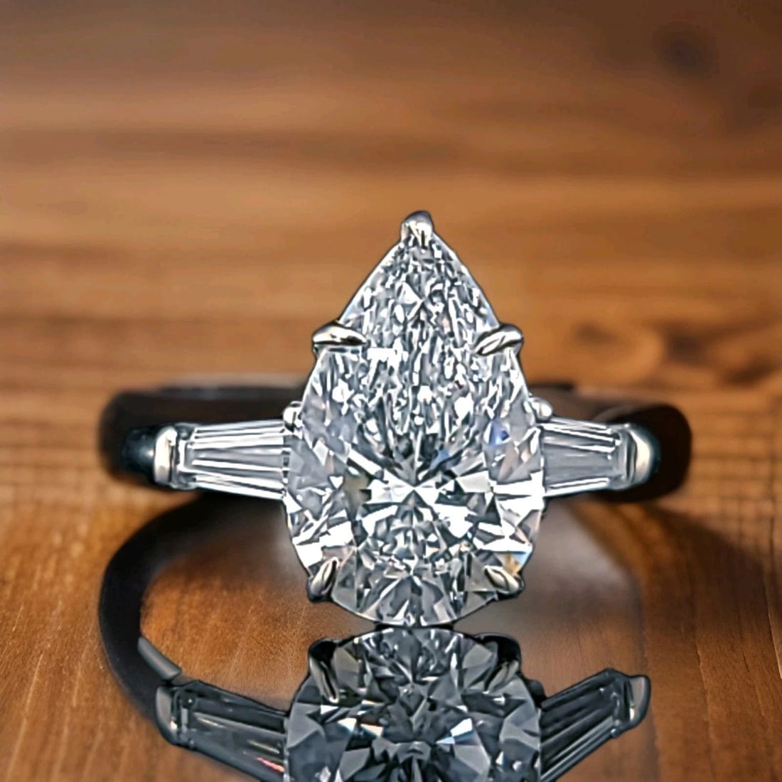 14k White Gold Engagement Ring 4.01ct Lab Grown Diamond Pear Shape IGI Cert (1 of 2)