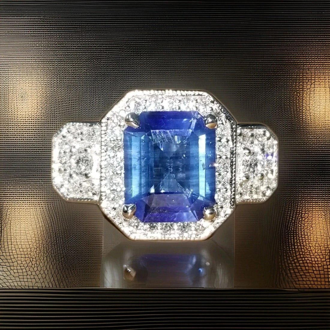 14K White Gold Engagement Ring 3.21ct Natural Blue Sapphire Emerald Cut GIA Cert: 14K WHITE GOLD ENGAGEMENT RING 3.21CT. NATURAL BLUE SAPPHIRE EMERALD SHAPE GIA GORGEOUS 14K WHITE GOLD engagement ring natural blue sapphire in emerald shape center sapphire weight 3.21ct. size 9.5x7.