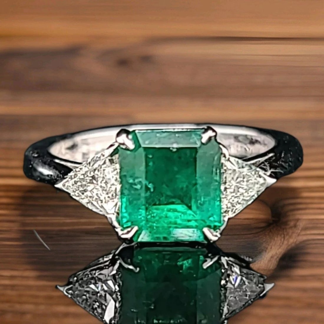 Vintage 14k White Gold Engagement Ring 1.70CT.Natural Green Emerald Square Cut (1 of 2)