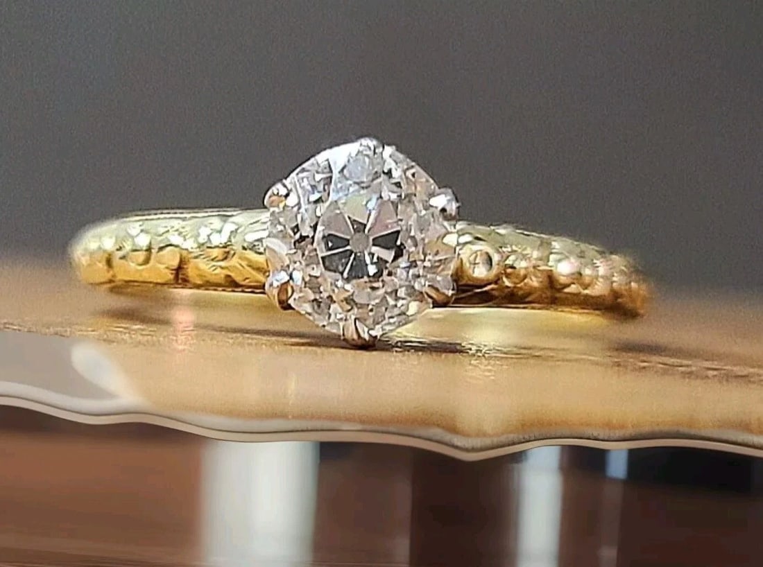 14k Yellow White Gold Vintage Engagement Ring 0.70ct. Natural old-cut Diamond: 14K YELLOW WHITE GOLD VINTAGE ENGAGEMENT RING 0.70CT. NATURAL OLD-CUT DIAMOND Gorgeous 14k white gold Engagement ring vintage filigree art deco natural old mine cut Diamond circ 1920's center set natu