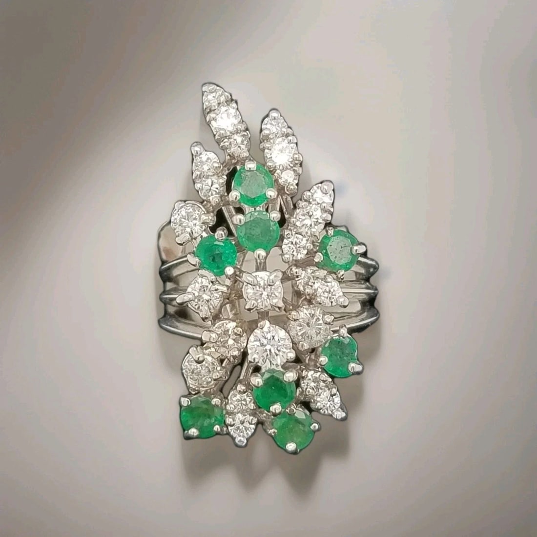 Vintage 14k White Gold 2.32ct Natural Diamond Emerald Statement ring SI1-H (1 of 2)