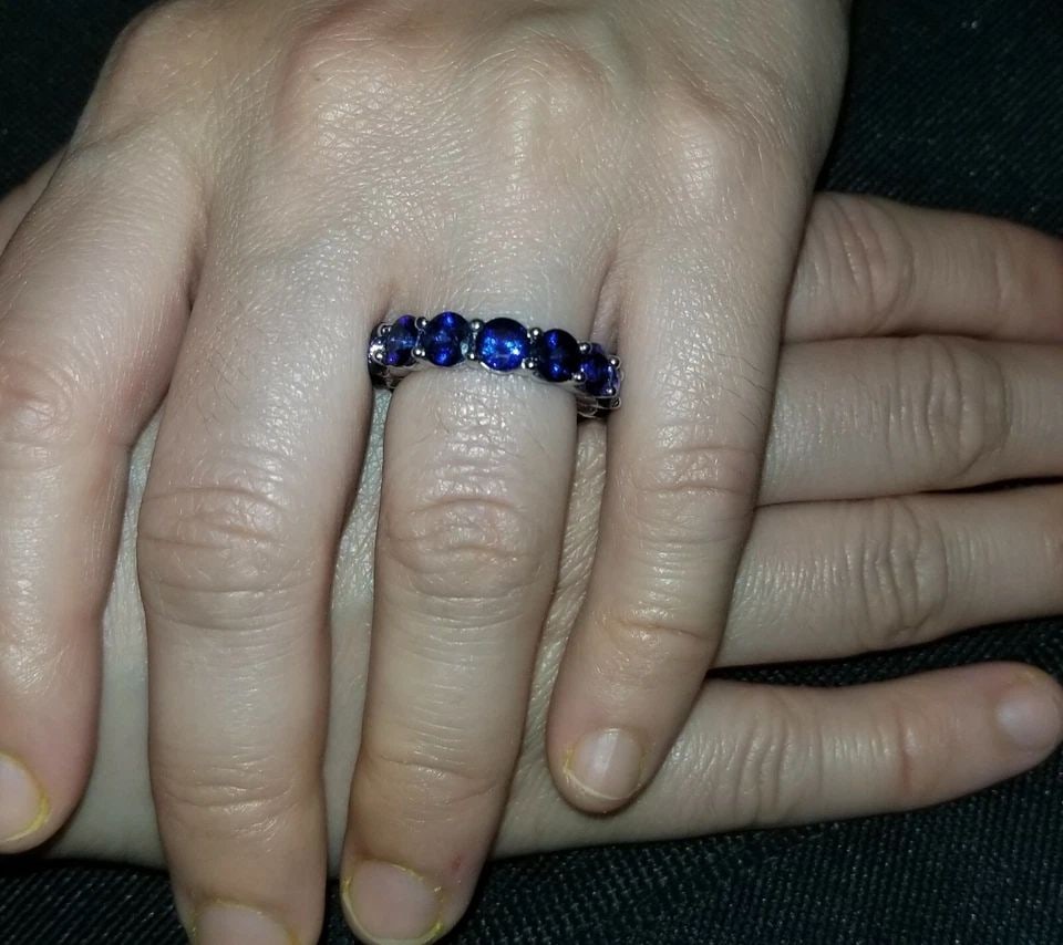 14k White Gold Eternity Ring 10.52ct. Natural Blue Round Sapphire: 14K WHITE GOLD ETERNITY RING 10.52CT. NATURAL BLUE ROUND SAPPHIRE Gorgeous Eternity sapphire ring wedding or anniversary 14k white gold ring SET 14 natural diffused treated round sapphire weight 10.52