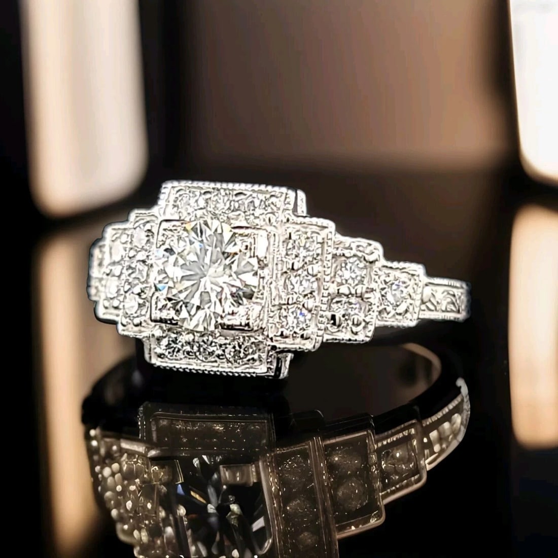 Platinum Vintage Filigree Engagement Ring 0.94ct. Natural Round Diamond (1 of 2)