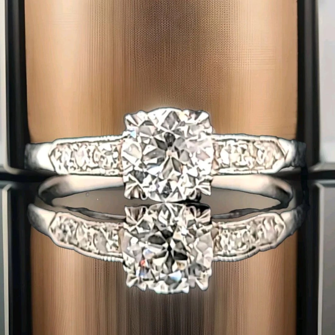 Platinum Vintage engagement ring 0.75ct. Natural Old Euro Cut Diamond circ 1930s: 0.75CT PLATINUM VINTAGE ENGAGEMENT RING NATURAL OLD EURO CUT DIAMOND CIRC 1930S Gorgeous Vintage natural old euro cut Diamond Platinum Engagement ring circ 1930's center old euro cut natural diamond w
