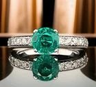 14K White Gold Engagement Ring 1.37CT. Natural Round Green Emerald: 14K WHITE GOLD ENGAGEMENT RING 1.37CT. GEM ROUND GREEN EMERALD GORGEOUS 14K white GOLD engagement ring Natural green emerald in round shape center weight 1.37ct. size 7.1mm very nice medium dark green