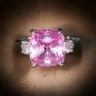 Vintage 14K White Gold Engagement Ring 4.93CT.Pink Sapphire Cushion Shape: VINTAGE 14K WHITE GOLD ENGAGEMENT RING 4.93CT.PINK SAPPHIRE CUSHION SHAPE GORGEOUS vintage 14K WHITE GOLD engagement ring pink sapphire in cushionl shape center lab grown sapphire weight 4.93carat . s
