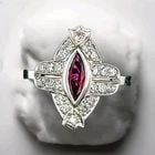 Platinum Vintage Engagement Ring 1.25ct. Natural Marquise Ruby Diamond: PLATINUM VINTAGE ENGAGEMENT RING 1.25CT. NATURAL MARQUISE RUBY DIAMOND Gorgeous Vintage marquise ruby PLATINUM ring circa 1930 center marquise cut natural ruby weight 0.75ct size 7.5mm x 3.5mm gourgou