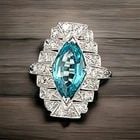 2.83ct.Vintage 14k white gold ring gem blue aquamarine marquise circ 1940's: 2.83CT.VINTAGE 14K WHITE GOLD RING GEM BLUE AQUAMARINE MARQUISE CIRC 1940'S Gorgeous Vintage 14k white gold art deco filigree aquamarine ring center set gem natural diffused blue aquamarine in marquis