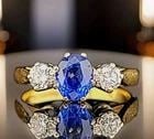 Vintage 18k Gold Engagement Three Stones Ring 0.99CT. Natural Oval sapphire GIA: VINTAGE 18K GOLD ENGAGEMENT THREE STONES RING 0.95CT. NATURAL OVAL SAPPHIRE Here is an outstanding sapphire diamond engagement ring,the beautiful three stone sapphire design gives this ring amazing ap
