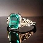 Vintage 14K gold Engagement ring 2.45ct.Lab Grown Green Emerald Rectangular: VINTAGE 14K WHITE GOLD ENGAGEMENT RING 2.45CT. GEM EMERALD RING CIRC 1920'S GORGEOUS ANTIQUE ART DECO 14K WHITE GOLD RING GEM GREEN EMERALD RING circ 1920's CENTER Lab FLUXGROWTH EMERALD weight 2.45CT