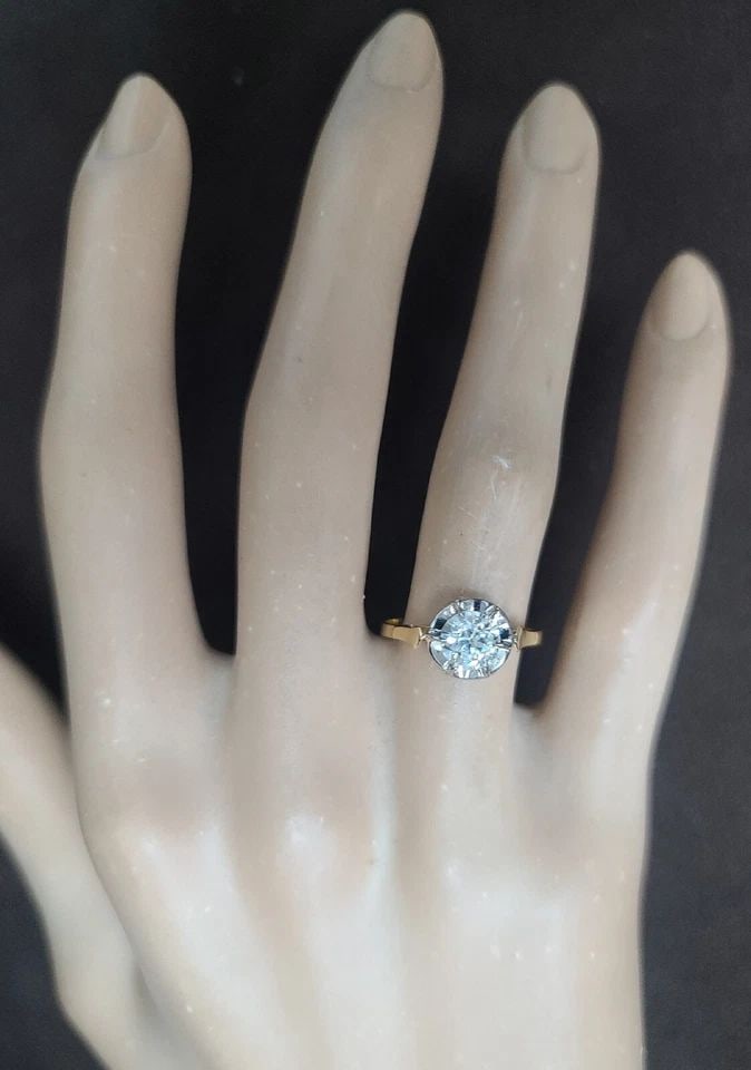 Vintage 18k multi-gold engagement ring 0.73ct. Natural Old Euro Round Diamond: VINTAGE 18K MULTI-GOLD ENGAGEMENT RING 0.80CT. NATURAL OLD EURO ROUND DIAMOND Stunning Vintage round old euro cut Diamond 18k yellow white gold engagement ring circ 1930's center set natural old euro 