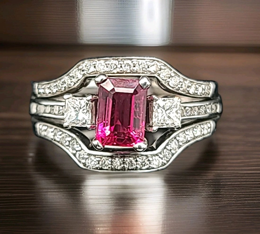 14K White Gold Engagement Ring 1.78ct natural pink rubellite tourmaline (1 of 2)