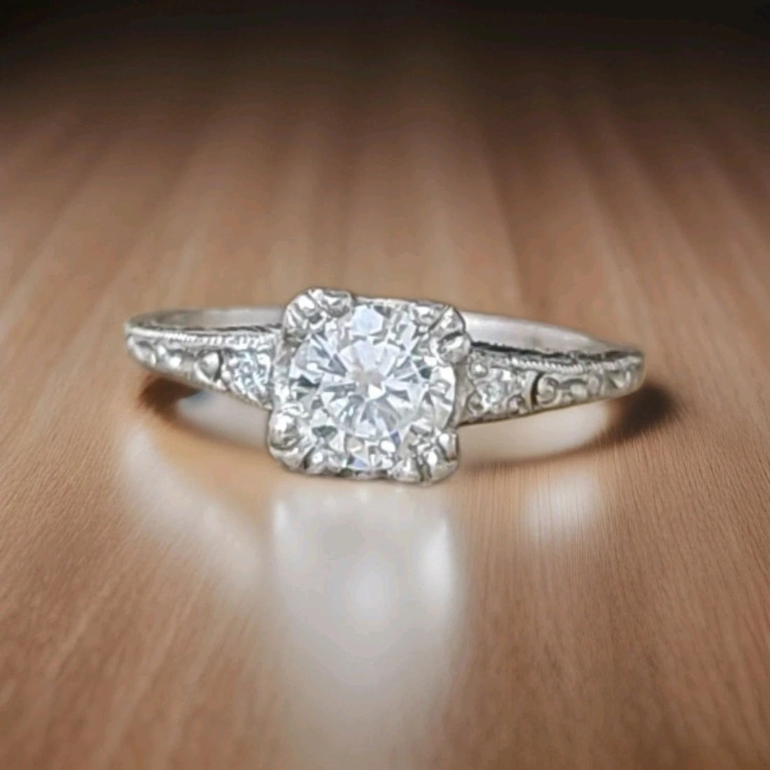 Platinum Vintage Engagement Ring 0.62ct.Natural Old Euro Round Diamond 1920'S: PLATINUM VINTAGE ENGAGEMENT RING 0.62CT.NATURAL OLD EURO ROUND DIAMOND 1920'S This authentic Art Deco engagement ring from the 1920s features a 0.62ct natural Old European–cut round diamond set in s