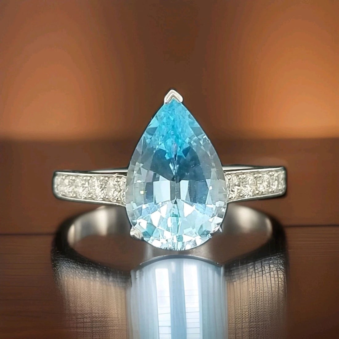 Platinum Vintage 3.24ct. Natural Blue Sky Aquamarine Pear shape Engagement Ring: PLATINUM VINTAGE 3.24CT. NATURAL BLUE SKY AQUAMARINE PEAR SHAPE ENGAGEMENT RING GORGEOUS platinum natural aquamarine ring center natural aquamarine pear shape weight 3.24ct. size 11x8mm very lively ,v