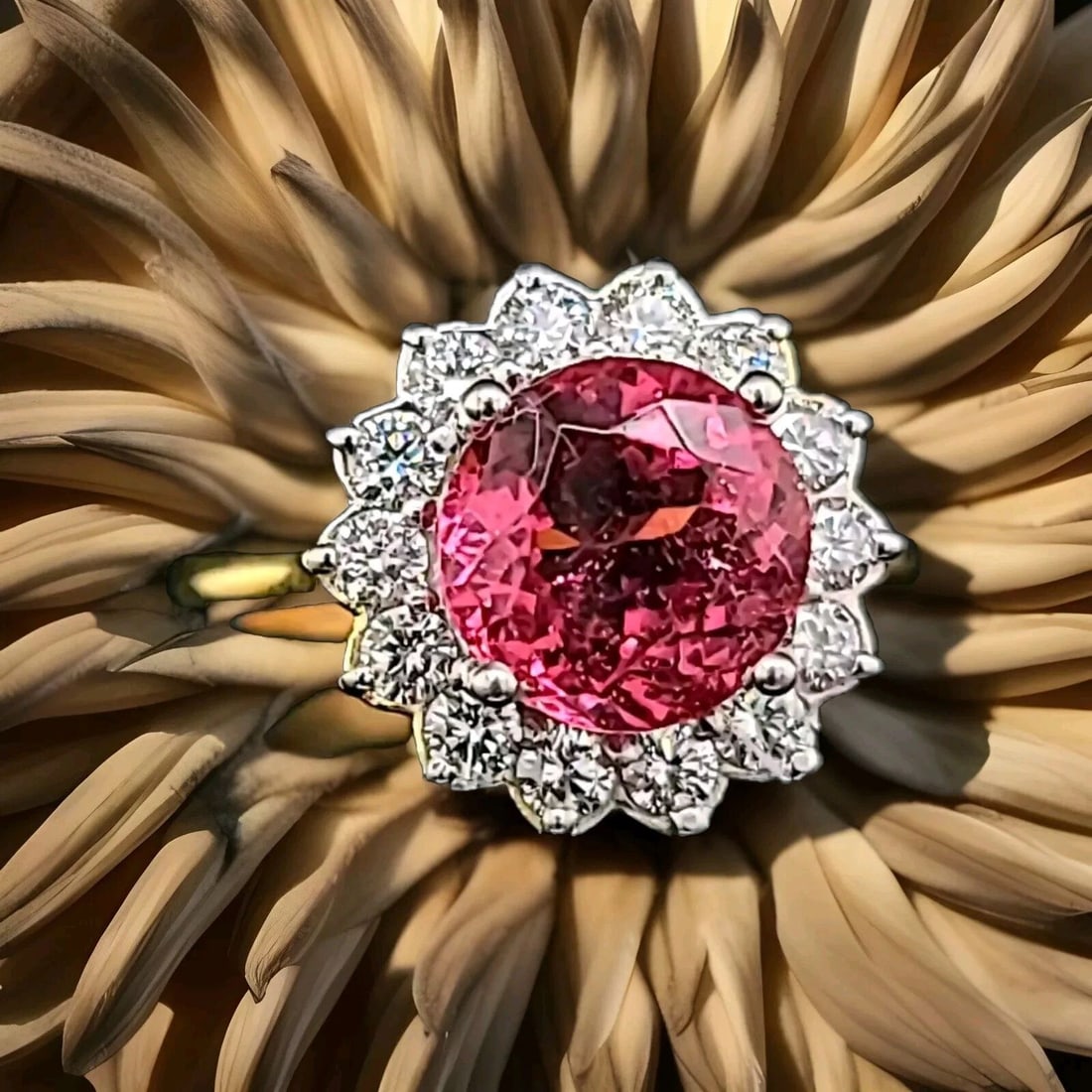 Vintage 14K Yellow Gold Engagement Ring 2.86CT.Natural Pink Tourmaline Round Cut: VINTAGE 14K YELLOW GOLD ENGAGEMENT RING 2.86CT.NATURAL PINK TOURMALINE ROUND CUT This vintage 14K yellow gold engagement ring is a stunning piece that will make any occasion special. The ring features