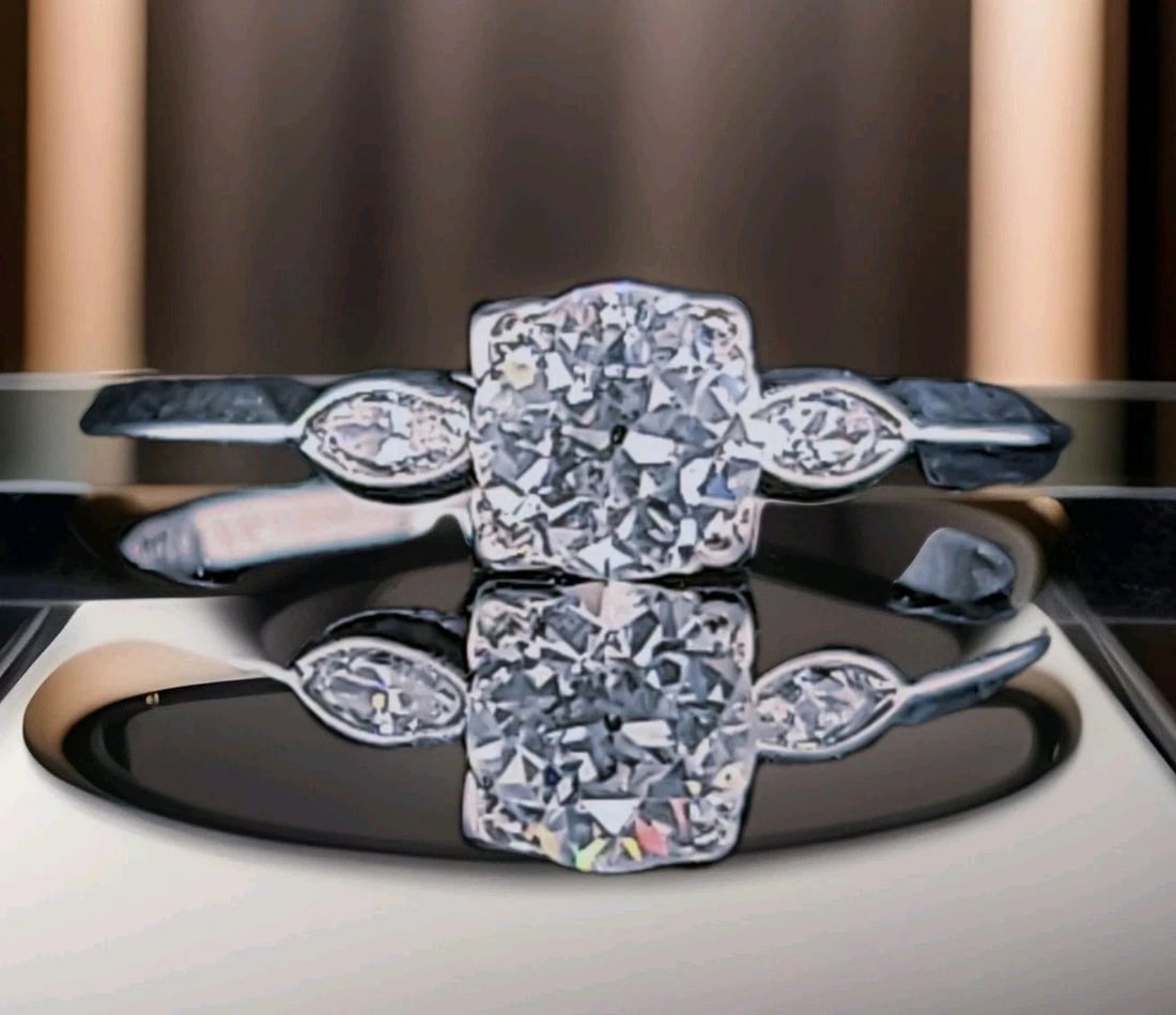 Vintage Platinum Engagement Ring 0.54CT.Natural Old Euro Round Cut Diamond 1930': VINTAGE PLATINUM ENGAGEMENT RING 0.54CT.NATURAL OLD EURO ROUND CUT DIAMOND 1930' This vintage platinum engagement ring boasts a stunning 0.54CT. natural old euro round cut diamond set in a solitaire s