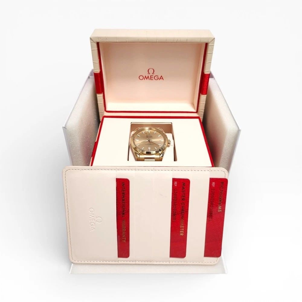 2026 Full Set Omega Aqua Terra 38mm 18K Moonshine Gold Watch 220.50.38.20.08.001: 2026 FULL SET OMEGA AQUA TERRA 38MM 18K MOONSHINE GOLD WATCH 220.50.38.20.08.001