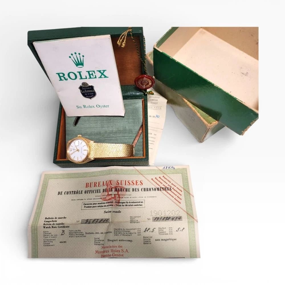 Full Set 1970 Very Rare Rolex Date 34 mm 18K Yellow Gold Automatic Watch 1510: FULL SET 1970 VERY RARE ROLEX DATE 34 MM 18K YELLOW GOLD AUTOMATIC WATCH 1510