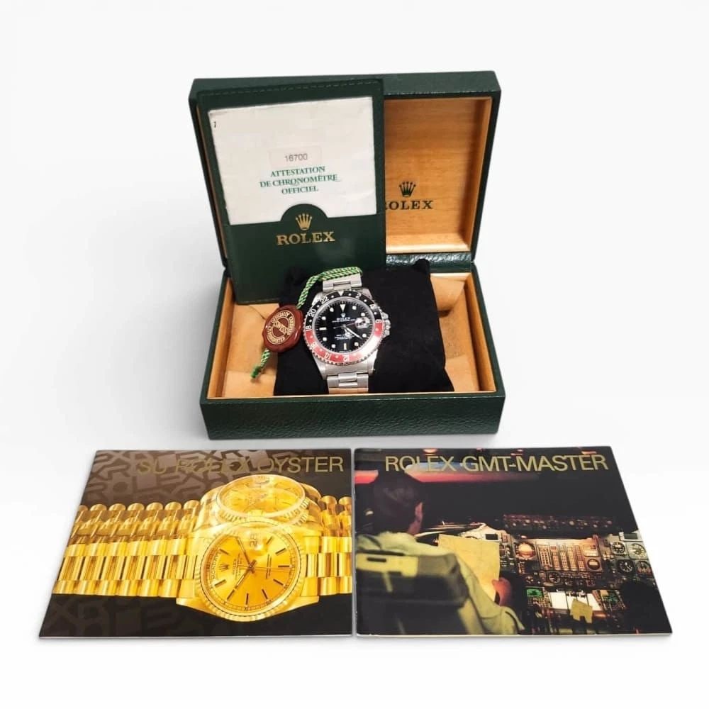 Full Set 1999 Rolex GMT Master Steel 40 mm Coke Bezel Cream Markers Watch 16700 (1 of 2)