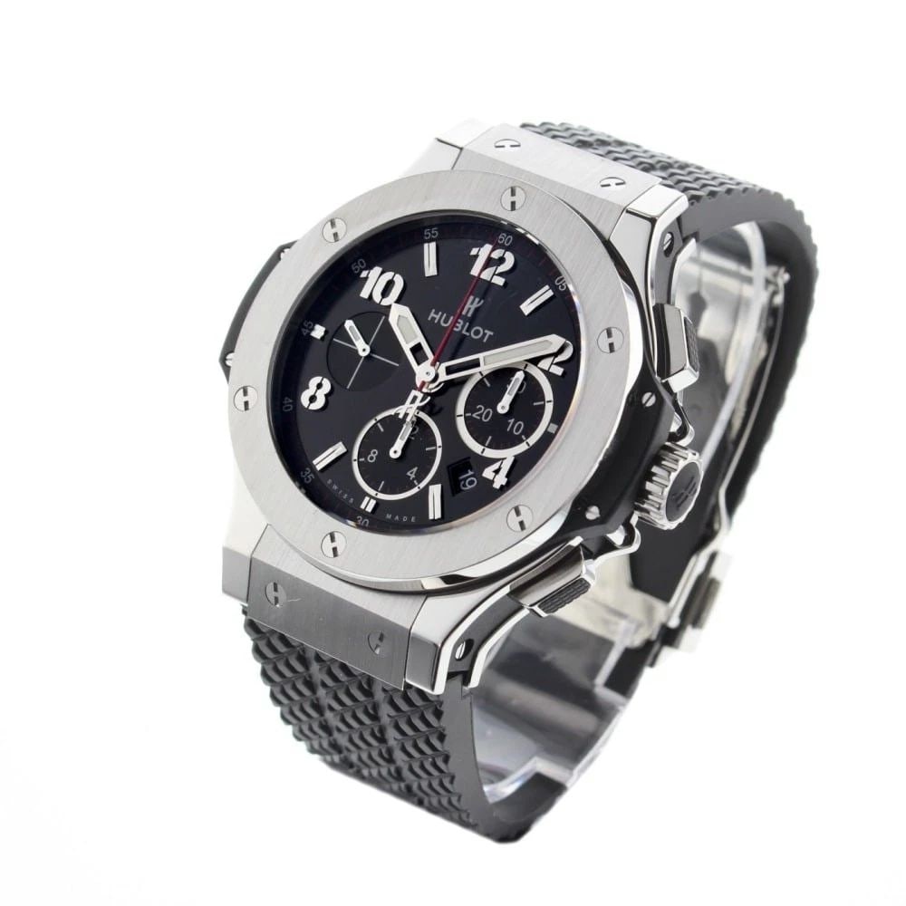 HUBLOT Big Bang 44 mm Steel Black Chronograph Watch 301.SX.130.RX Complete: HUBLOT BIG BANG 44 MM STEEL BLACK CHRONOGRAPH WATCH 301.SX.130.RX COMPLETE