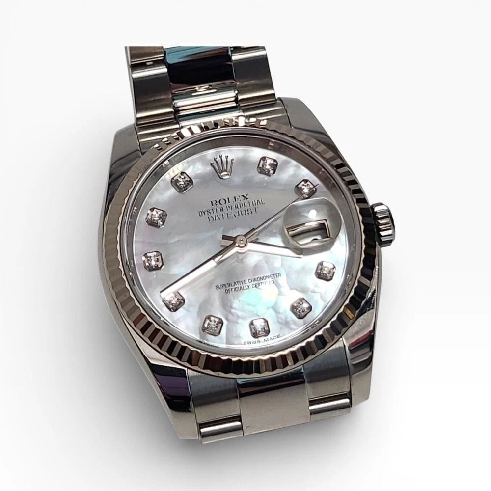Rolex Datejust 36 mm MOP Diamond Dial 18K White Gold Bezel Oyster Watch 116234: ROLEX DATEJUST 36 MM MOP DIAMOND DIAL 18K WHITE GOLD BEZEL OYSTER WATCH 116234