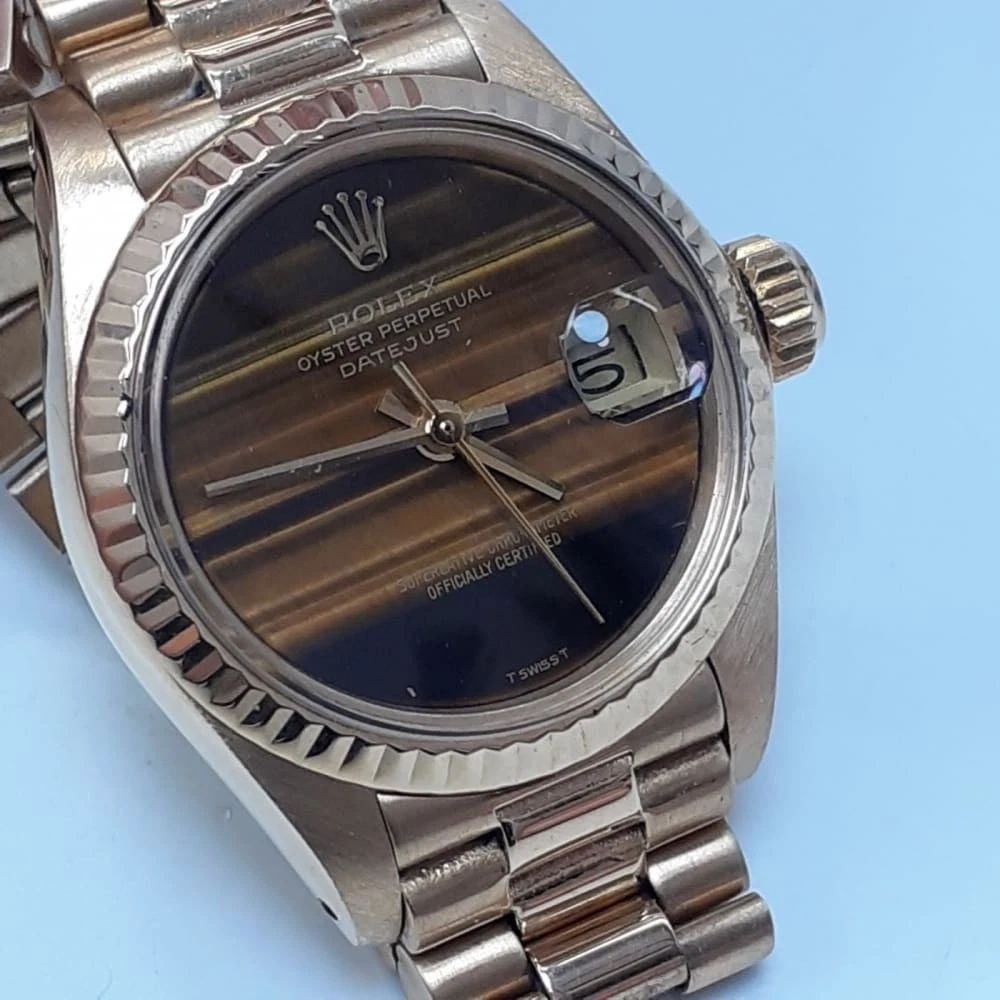 Rolex Ladies Datejust 26 mm Tiger Eye Dial President 18K Yellow Gold Watch 6917 (1 of 2)