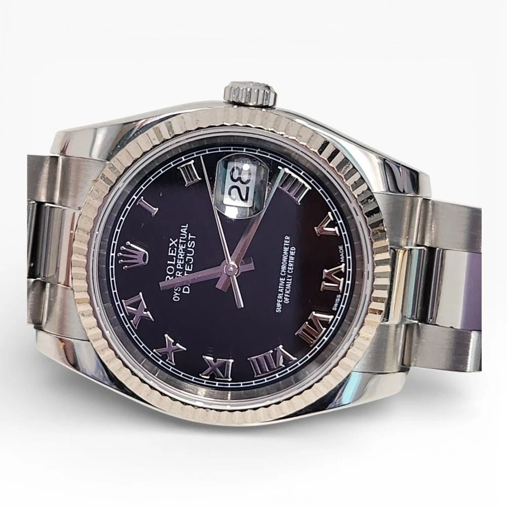 Rolex Datejust 36mm Steel Black Roman White Gold Bezel Watch 116234 D Serie 2006: ROLEX DATEJUST 36MM STEEL BLACK ROMAN WHITE GOLD BEZEL WATCH 116234 D SERIE 2006