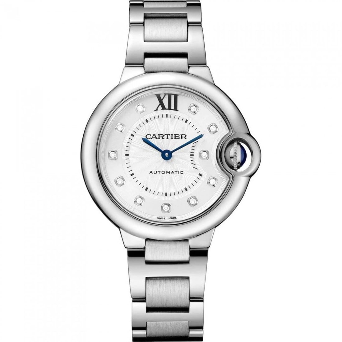 Cartier Ballon Bleu 33 mm Stainless Steel Diamonds Watch W4BB0021 Complete: CARTIER BALLON BLEU 33 MM STAINLESS STEEL DIAMONDS WATCH W4BB0021 COMPLETE