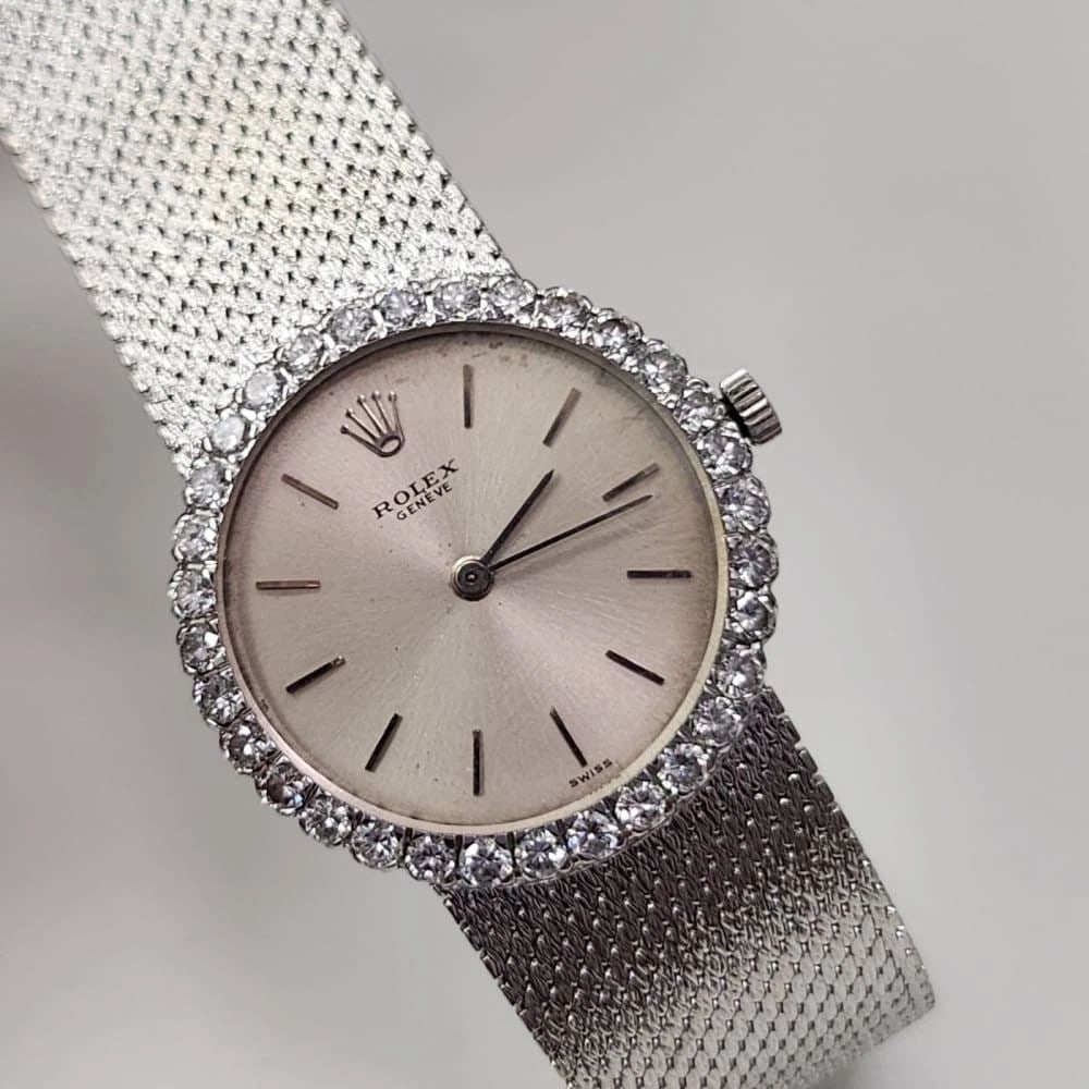 Rolex Geneve Ladies 25 mm 18K White Gold Diamonds Manual Watch 3532 Circa 1967: ROLEX GENEVE LADIES 25 MM 18K WHITE GOLD DIAMONDS MANUAL WATCH 3532 CIRCA 1967