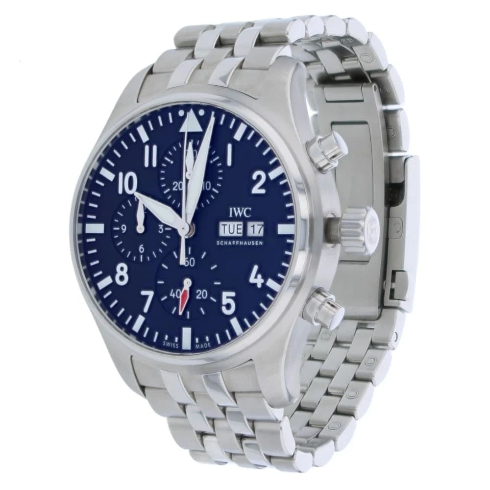 IWC Pilots 43 mm Steel Automatic Black Chronograph Watch IW378002: IWC PILOTS 43 MM STEEL AUTOMATIC BLACK CHRONOGRAPH WATCH IW378002