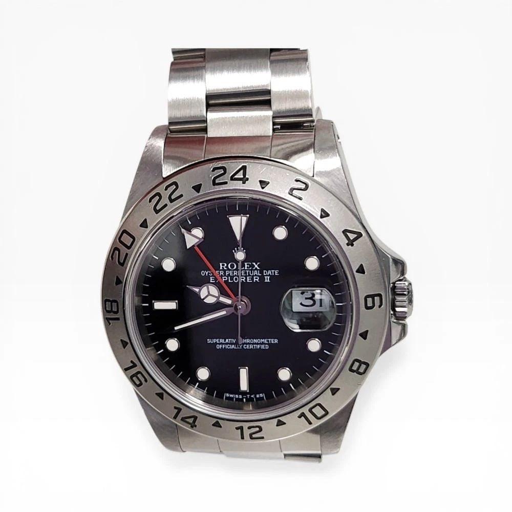Rolex Explorer II 40 mm Black Steel Automatic Watch 16570 U Series 1997: ROLEX EXPLORER II 40 MM BLACK STEEL AUTOMATIC WATCH 16570 U SERIES 1997