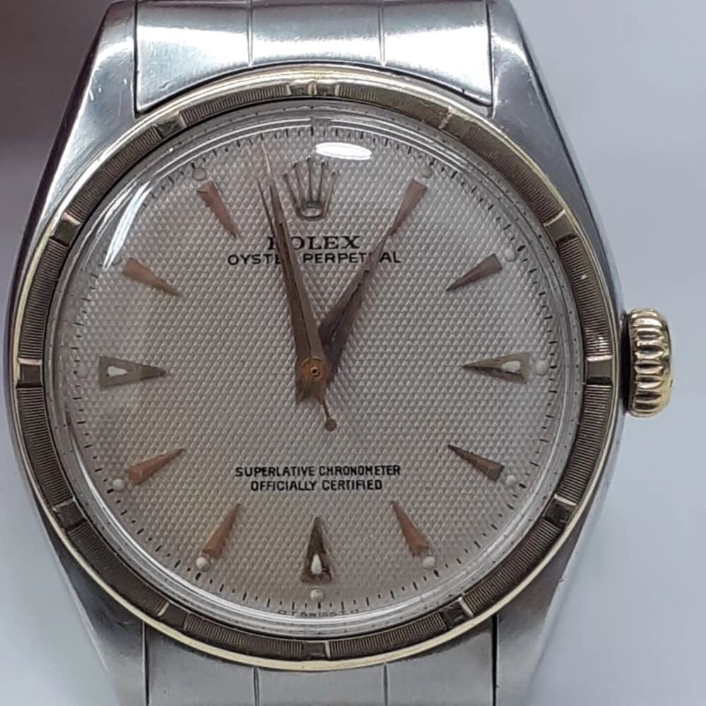 Vintage Rolex 34 mm Two Tone Honeycomb Dial Automatic Watch 6085 Circa 1963: VINTAGE ROLEX 34 MM TWO TONE HONEYCOMB DIAL AUTOMATIC WATCH 6085 CIRCA 1963