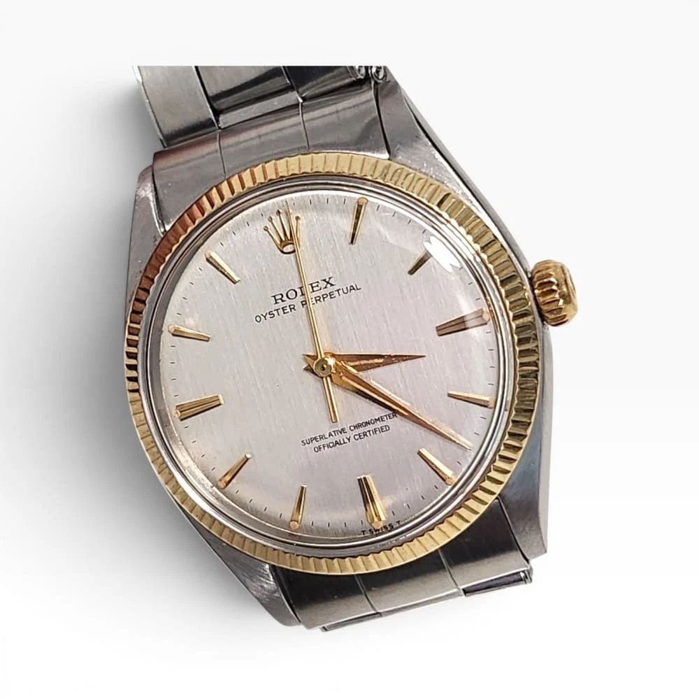 W/Box Rolex Oyster Perpetual 34 mm Two Tone Automatic Watch 1005 Circa 1966: W/BOX ROLEX OYSTER PERPETUAL 34 MM TWO TONE AUTOMATIC WATCH 1005 CIRCA 1966
